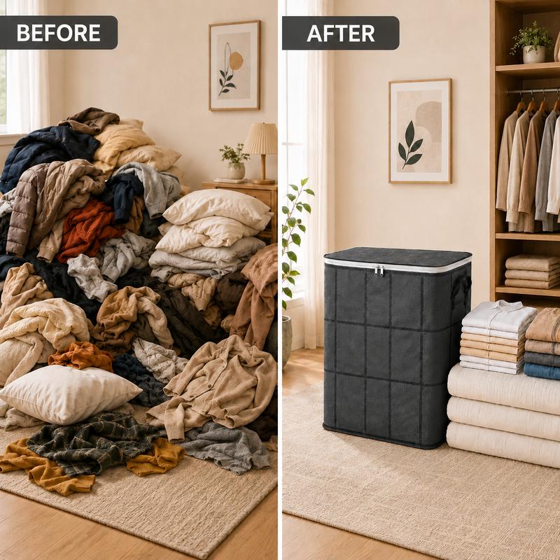 Foldable Fabric Clothing Storage Bin, Heavy Duty Dust Proof Quilt Storage Bag with Sturdy Carry Handles for Closet, Dorm, Moving & Household Organizing