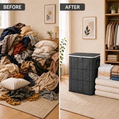 Foldable Fabric Clothing Storage Bin, Heavy Duty Dust Proof Quilt Storage Bag with Sturdy Carry Handles for Closet, Dorm, Moving & Household Organizing