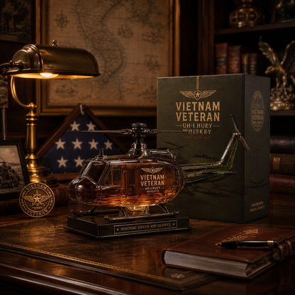 🎖️Vietnam Veteran UH-1 Huey Helicopter 1965-1975 Whiskey Bottle 🚁