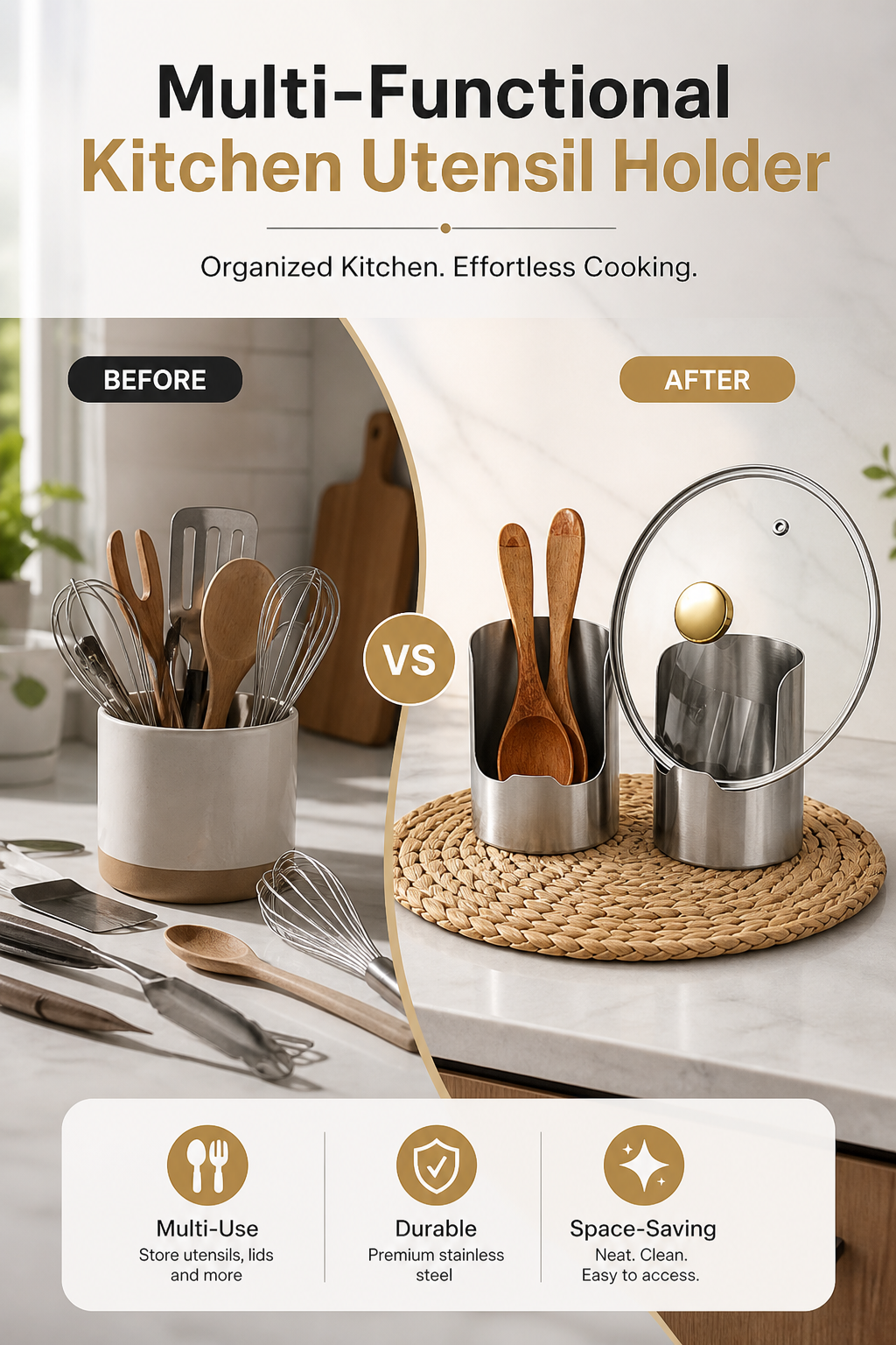 🔥Limited Time 50% Off✨Multi‑Functional Countertop Kitchen Utensil Holder 🧺