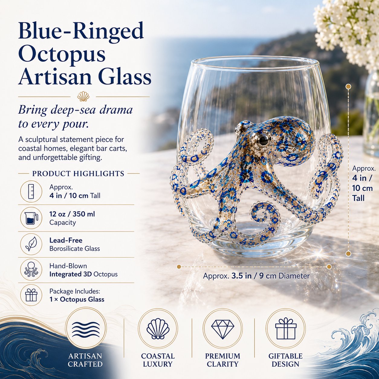 3D Ocean Animal Artisan Glassware Collection