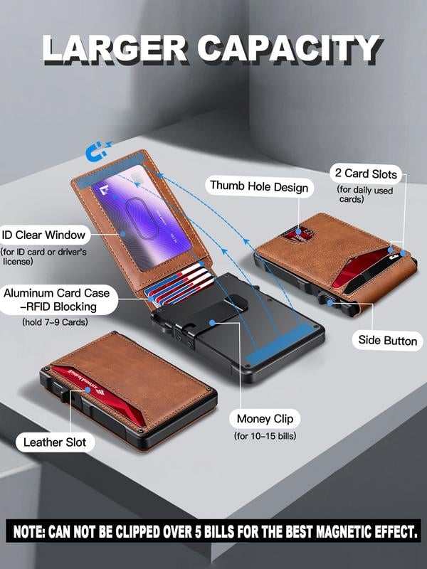 💼🔒Premium Aluminum RFID Blocking Men’s Minimalist Wallet — Pop‑Up Card Holder, Money Clip & ID Window