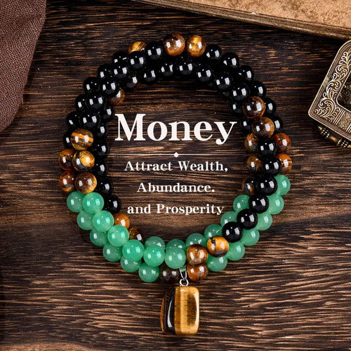 ✨ Money Attraction Necklace With GreenAventurine & Tiger Eye Pendant Healing Crystal  Stone