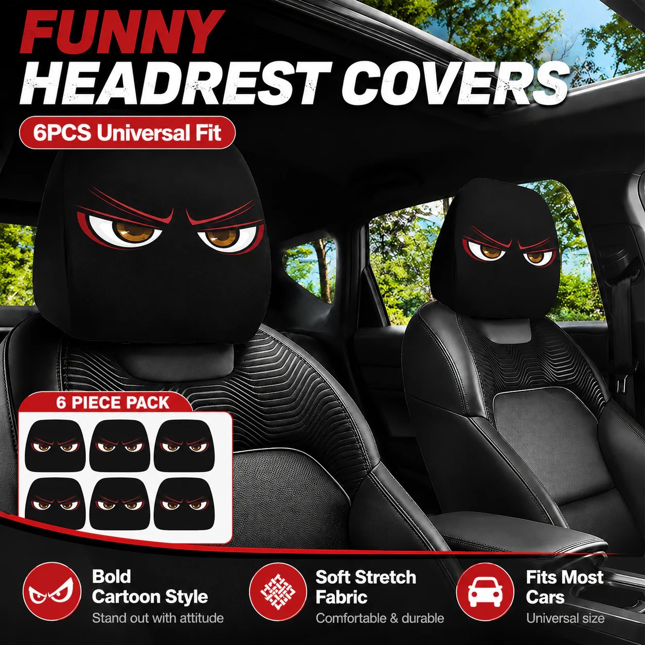 🔥😆 Funny Cartoon Car Headrest Covers – 2PCS Universal Fit  🚗
