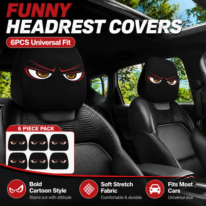 🔥😆 Funny Cartoon Car Headrest Covers – 2PCS Universal Fit  🚗