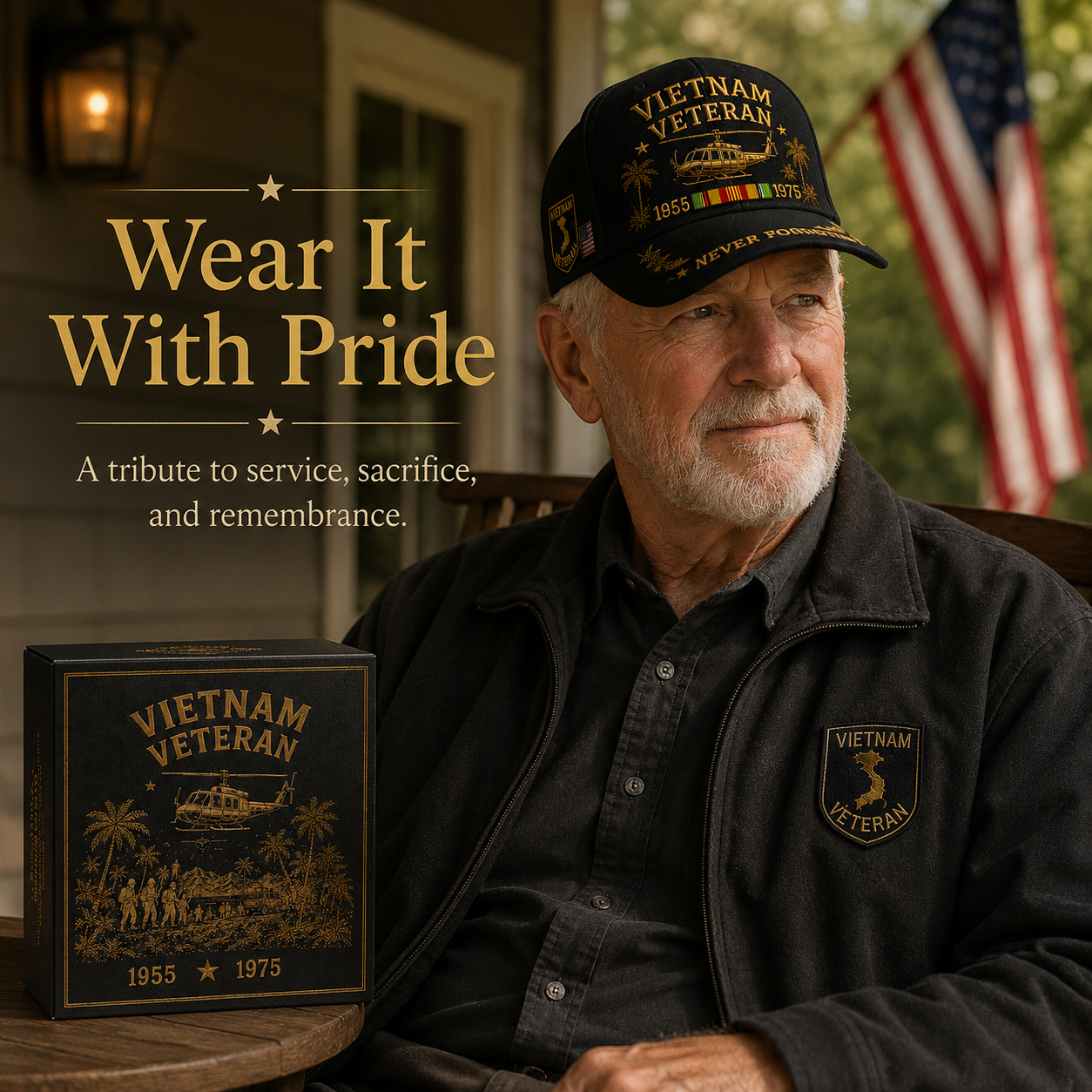 🇺🇸🎖️ Vietnam Veteran 1955–1975 Memorial Embroidered Cap