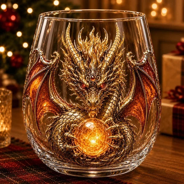 Mythic Dragon Glass Art Cup – Handcrafted Fantasy Whiskey Glass