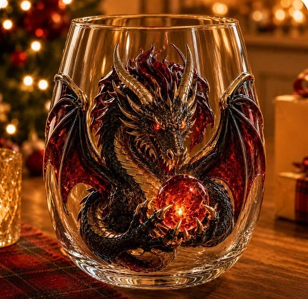 Mythic Dragon Glass Art Cup – Handcrafted Fantasy Whiskey Glass
