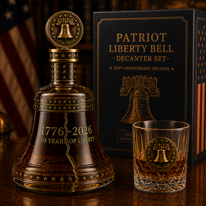🔔1776–2026 Patriot Liberty Bell Whiskey Decanter Set – 250th Anniversary Collector’s Gift with Matching Glass
