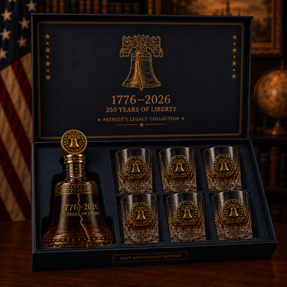 🔔1776–2026 Patriot Liberty Bell Whiskey Decanter Set – 250th Anniversary Collector’s Gift with Matching Glass