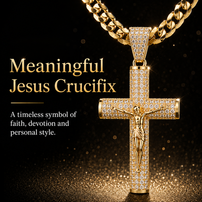 ✨ Gold-Plated Cuban Figaro Cross Necklace – 24' Miami Crucifix, Handcrafted Polished, Perfect Father's Day Gift