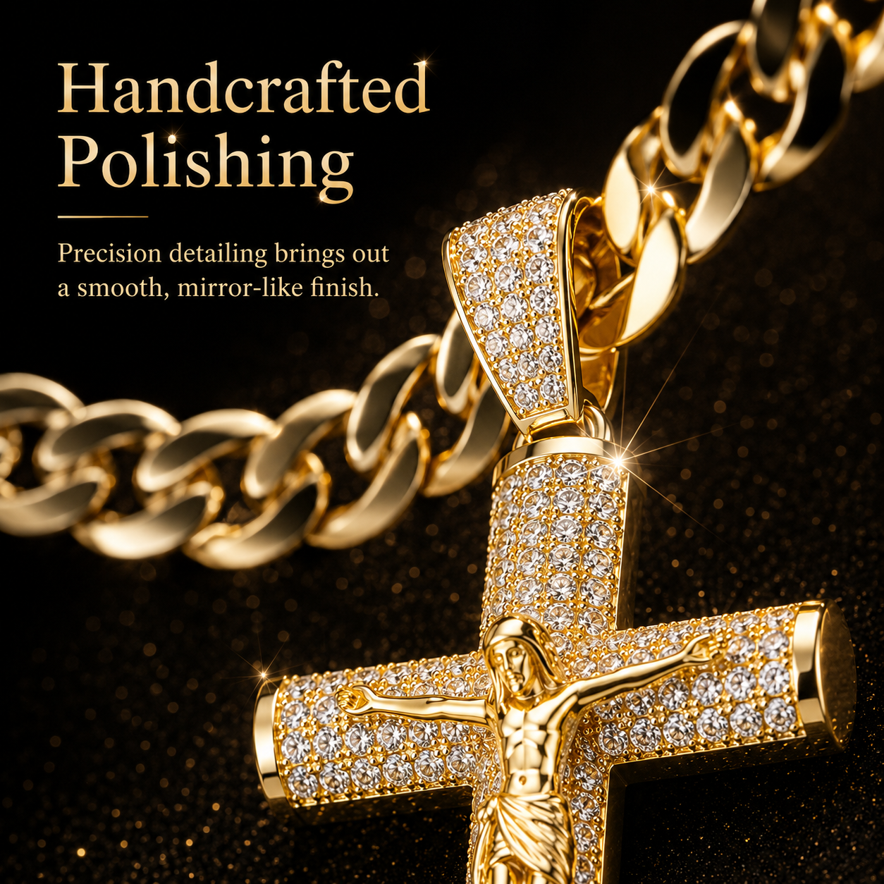 ✨ Gold-Plated Cuban Figaro Cross Necklace – 24' Miami Crucifix, Handcrafted Polished, Perfect Father's Day Gift