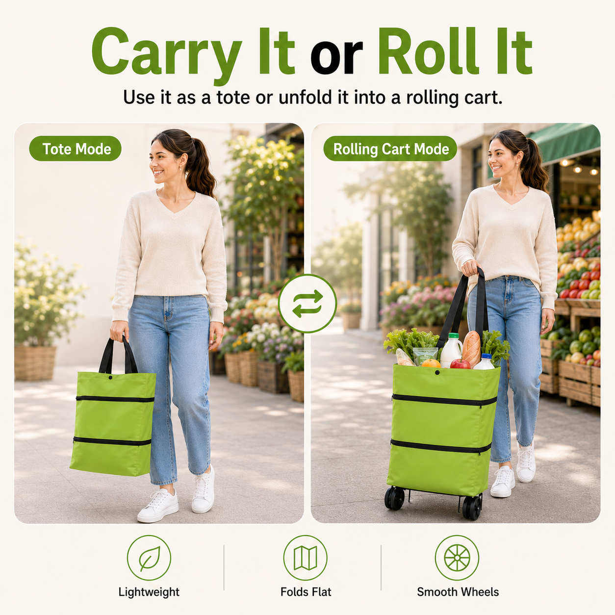 ✨2 in 1 Lightweight Collapsible Shopping Cart