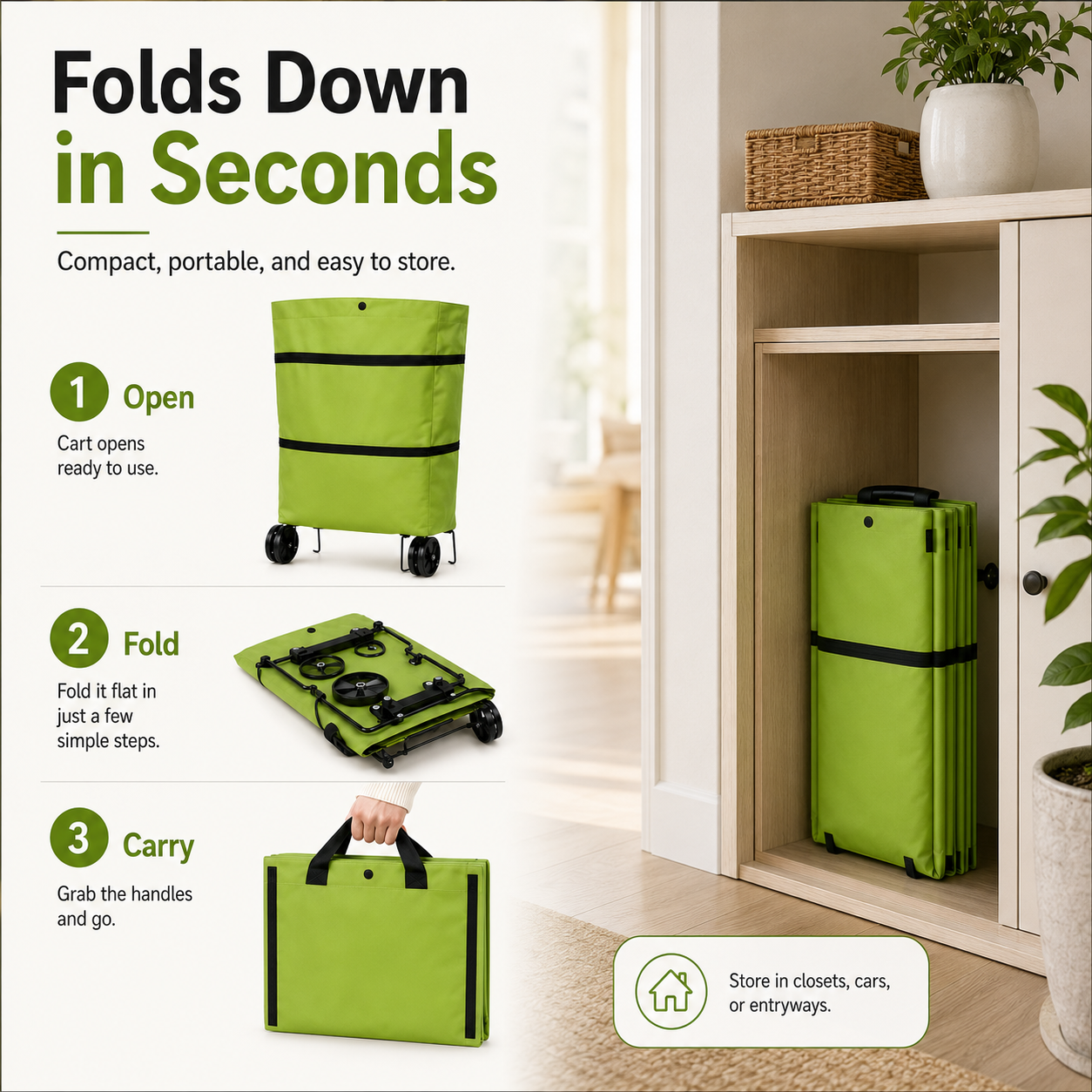 ✨2 in 1 Lightweight Collapsible Shopping Cart