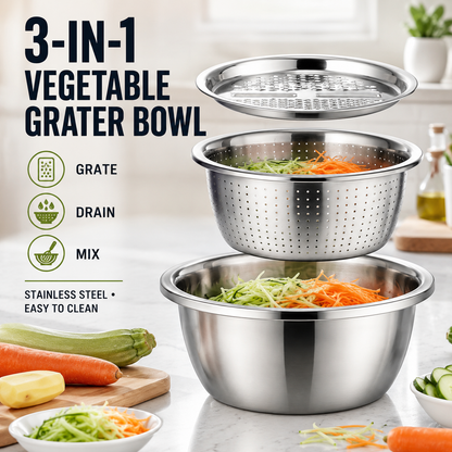 🔥 TODAY ONLY 50% OFF 🥕 3-in-1 Stainless Steel Vegetable Grater Bowl