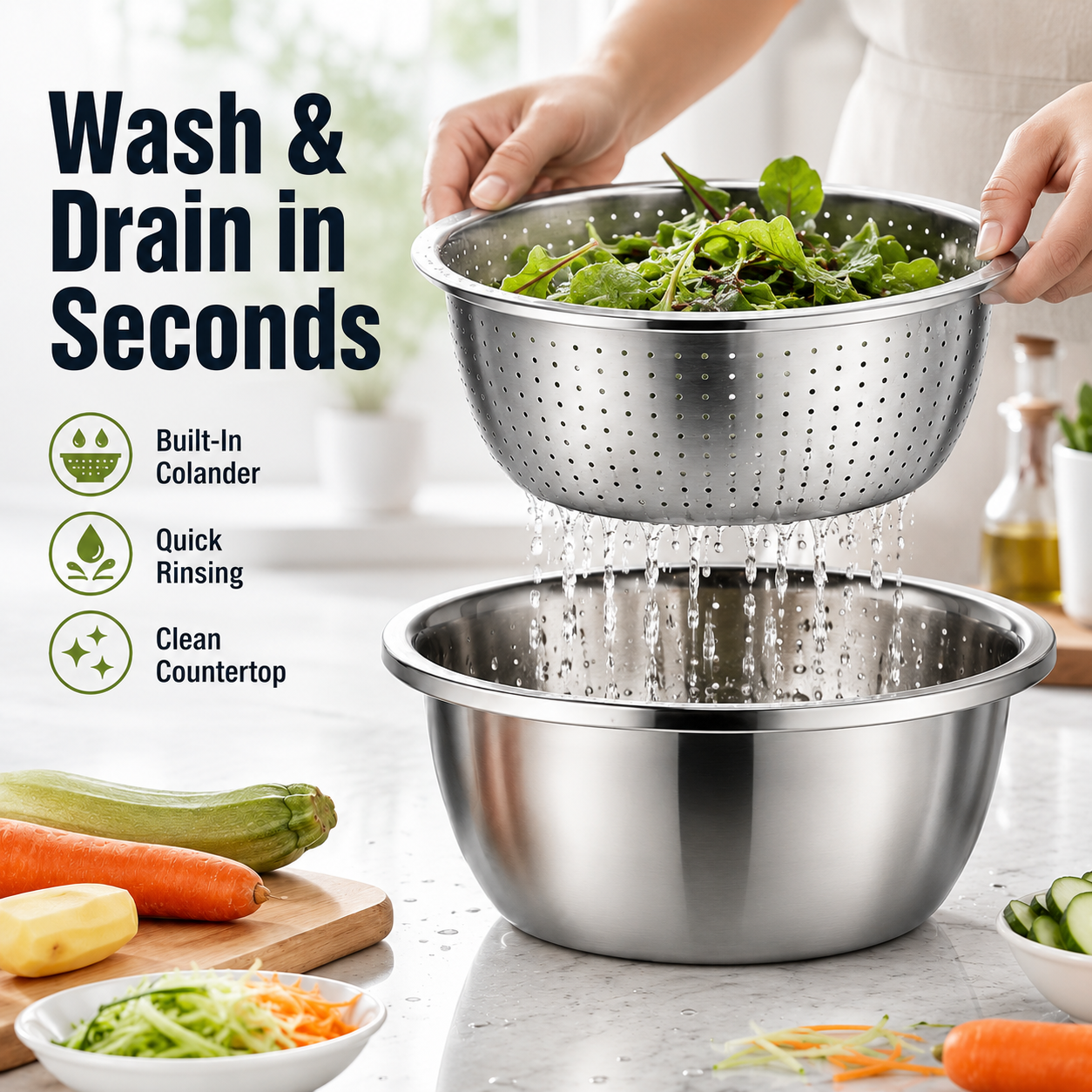 🔥 TODAY ONLY 50% OFF 🥕 3-in-1 Stainless Steel Vegetable Grater Bowl
