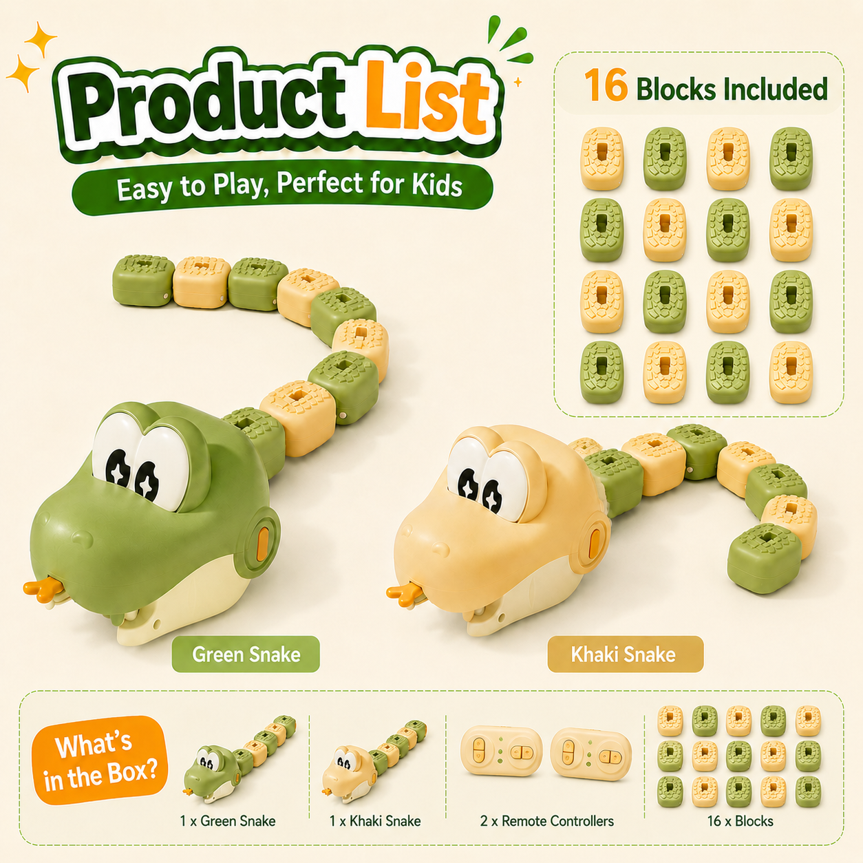 🐍Remote Control Snake Block‑Collecting Game, RC Snake Interactive Toy, Fun Block‑Stacking Collecting Game Toy for Kids & Family Party