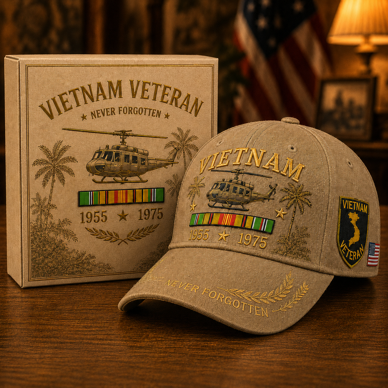 🇺🇸🎖️ Vietnam Veteran 1955–1975 Memorial Embroidered Cap