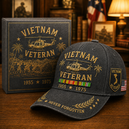 🇺🇸🎖️ Vietnam Veteran 1955–1975 Memorial Embroidered Cap