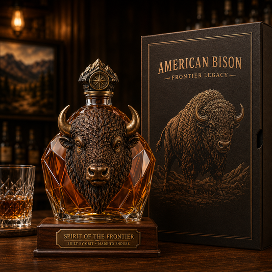 📢50% OFF !! 🐂 American Bison Frontier Legacy Whiskey Decanter Set