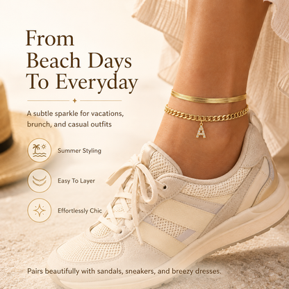 ✨ Gold Initial Anklet – 14K Gold Plated, Waterproof Adjustable Letter Pendant, Stackable Beach  Jewelry