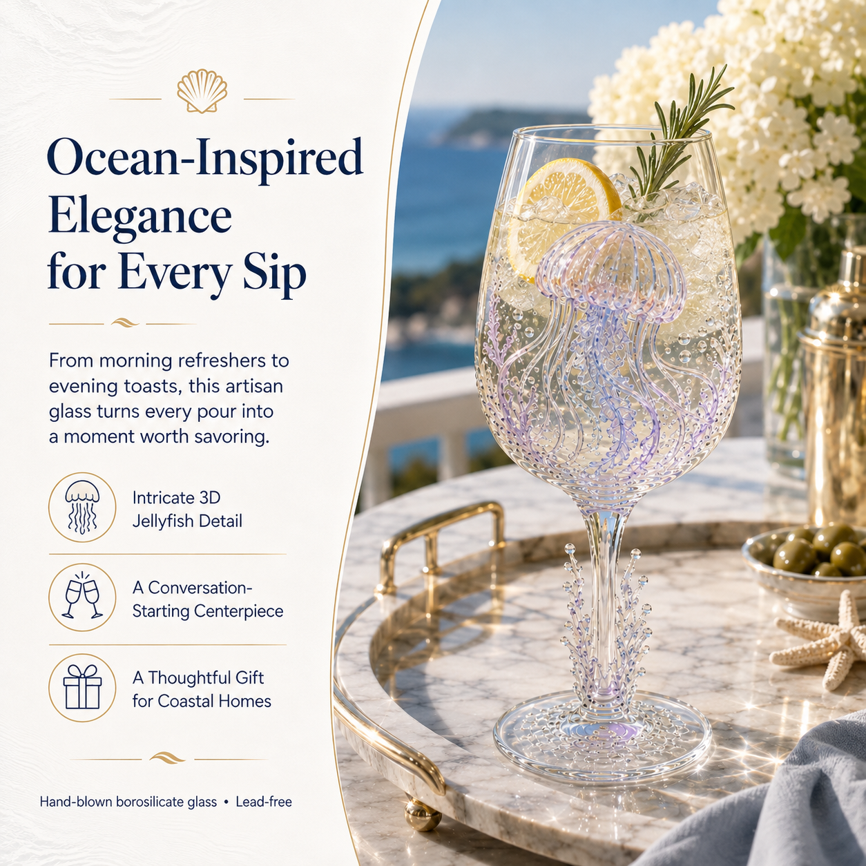 🌊Ocean Treasures Handcrafted 3D Sea Life Wine Glass Collection