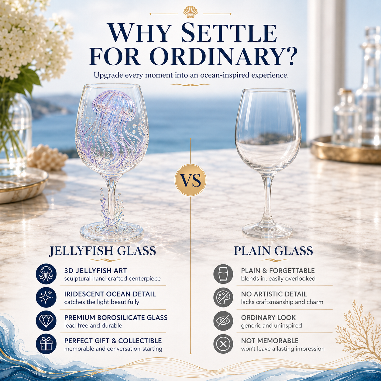 🌊Ocean Treasures Handcrafted 3D Sea Life Wine Glass Collection