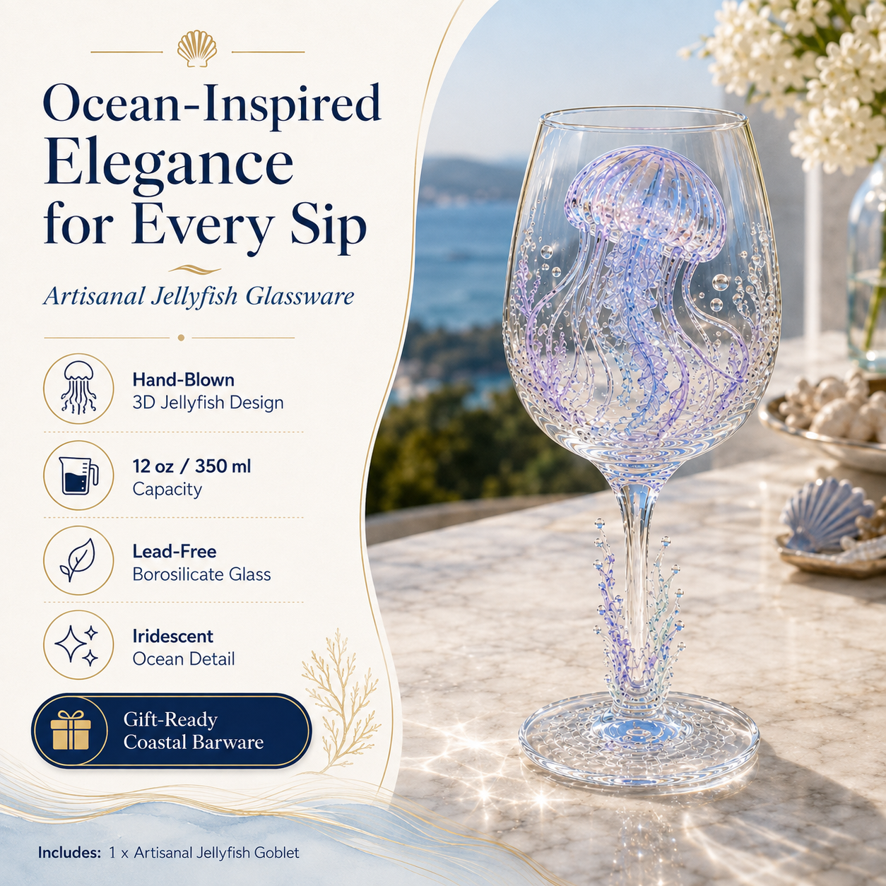 🌊Ocean Treasures Handcrafted 3D Sea Life Wine Glass Collection