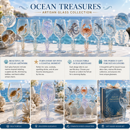 🌊Ocean Treasures Handcrafted 3D Sea Life Wine Glass Collection
