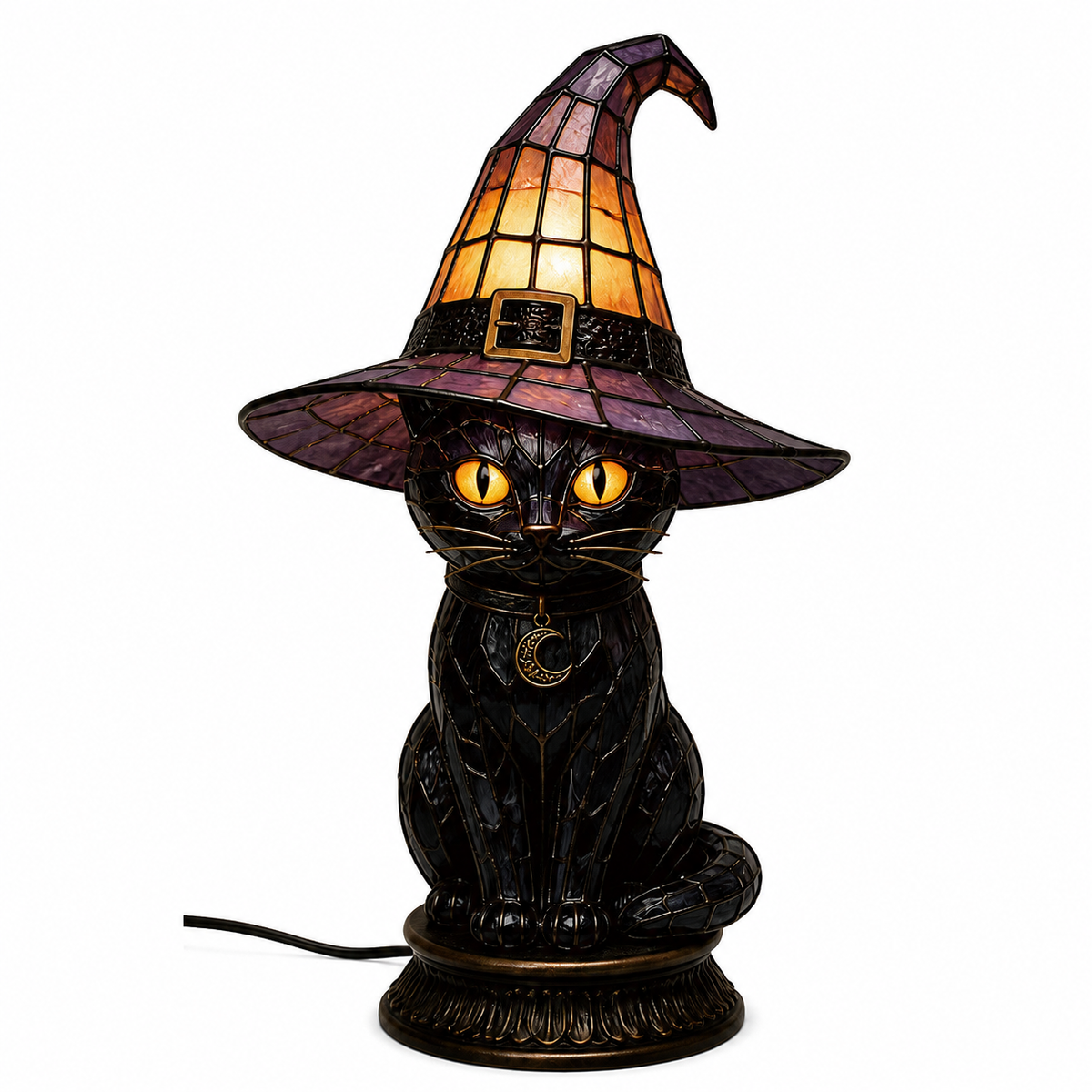 🔥Exclusive Limited Item 👍🔥50%OFF🐈 Gothic Stained Acrylic Witch Black Cat Table Lamp | Halloween Witch Hat Night Light Decor