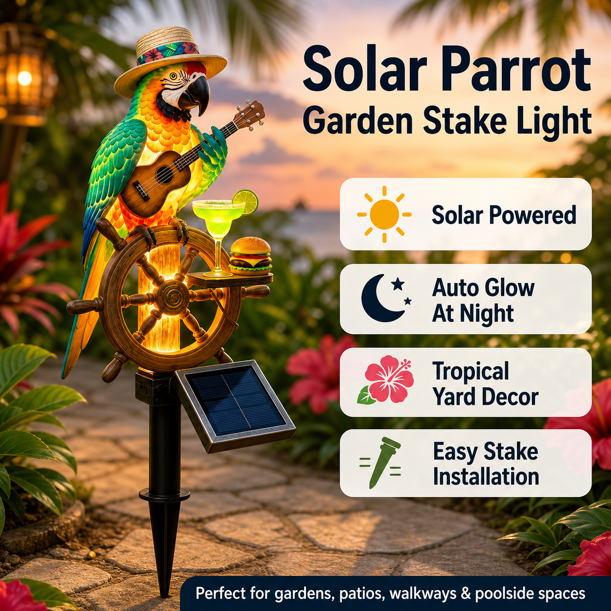 🔥Last Day 49% OFF Sola🔥-🌴Powered Parrot Garden Light- 'Welcome to Paradise'