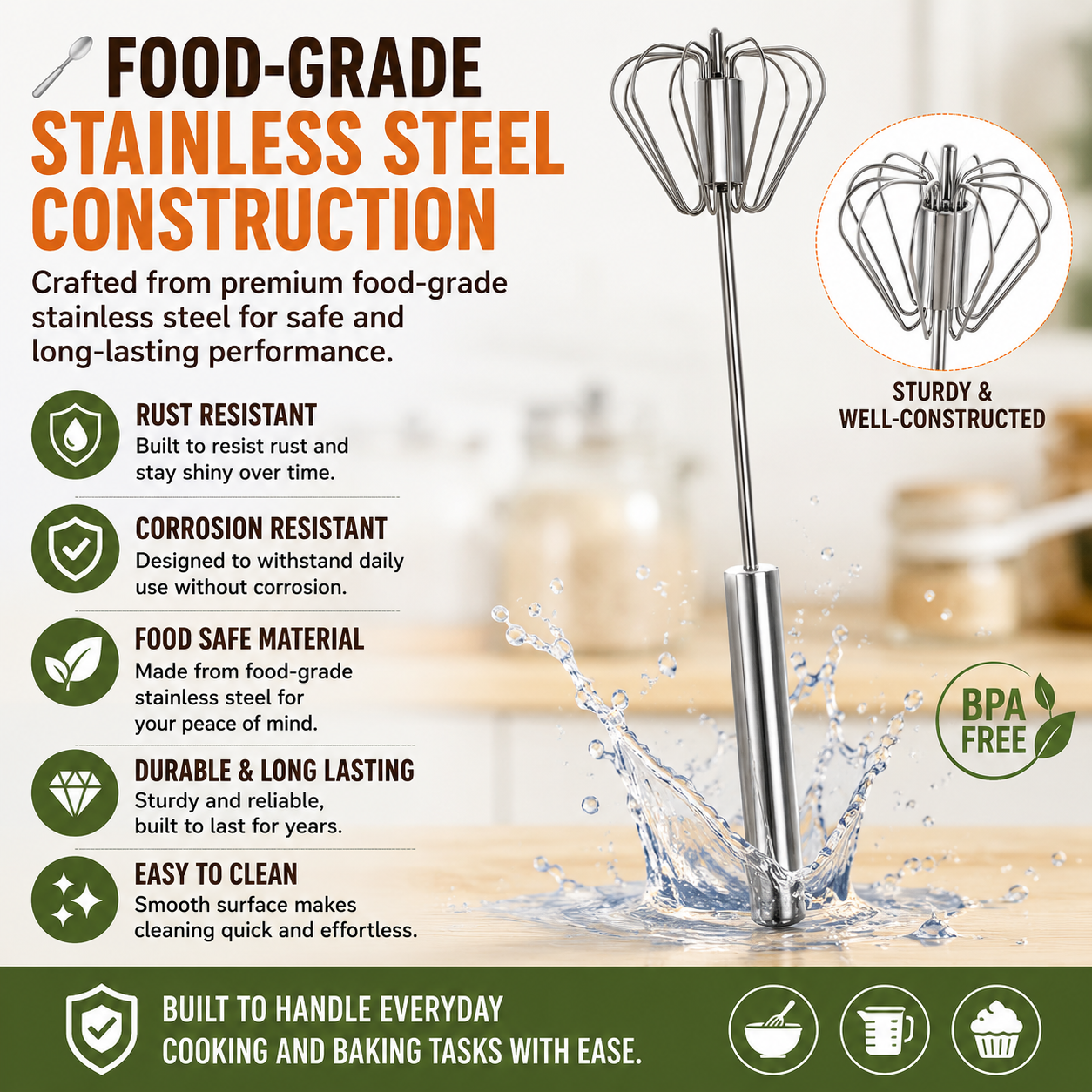 🥄✨ Stainless Steel Hand-Push Rotary Whisk – Effortless Mixing in  Seconds!