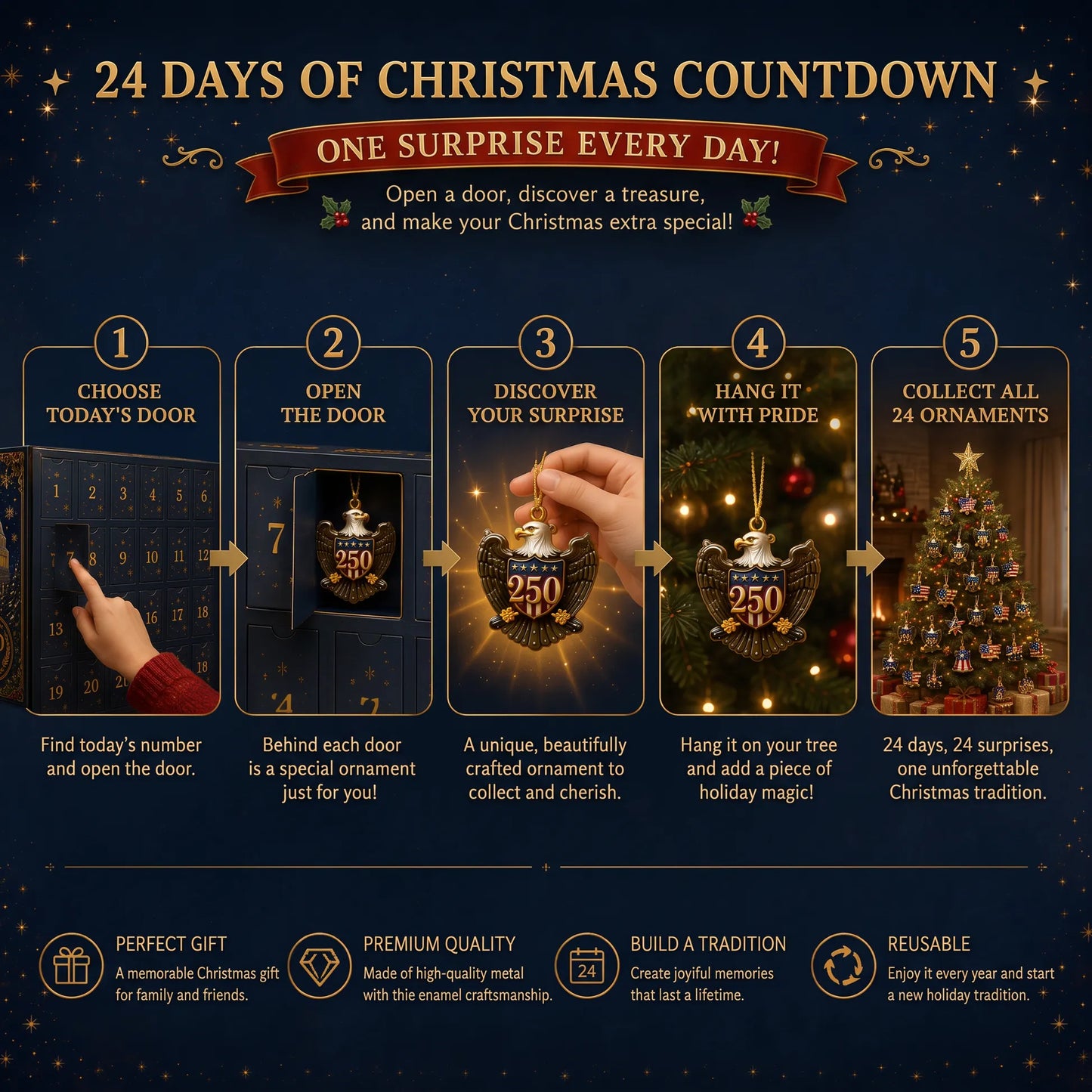 🗽🇺🇸 250th Anniversary Christmas Advent Calendar 🎁BUY 2 ✈ FREE SHIPPING