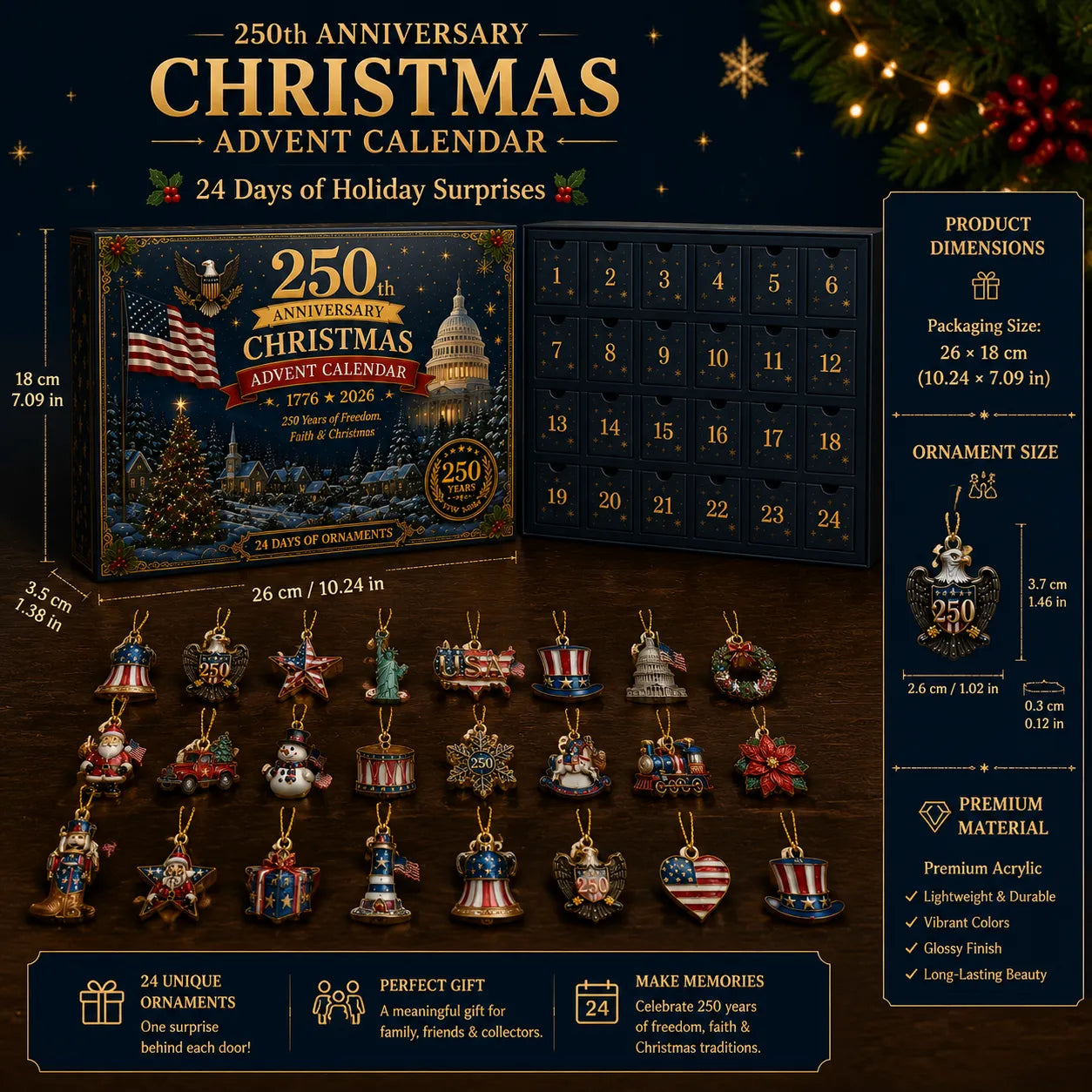 🗽🇺🇸 250th Anniversary Christmas Advent Calendar 🎁BUY 2 ✈ FREE SHIPPING