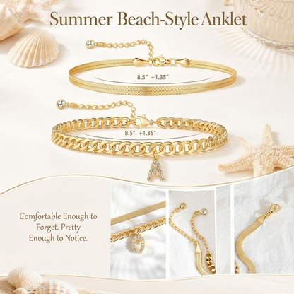 ✨ Gold Initial Anklet – 14K Gold Plated, Waterproof Adjustable Letter Pendant, Stackable Beach  Jewelry