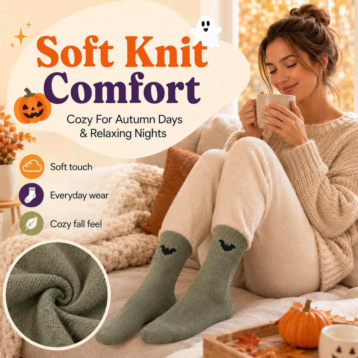 Halloween Embroidered Crew  Socks