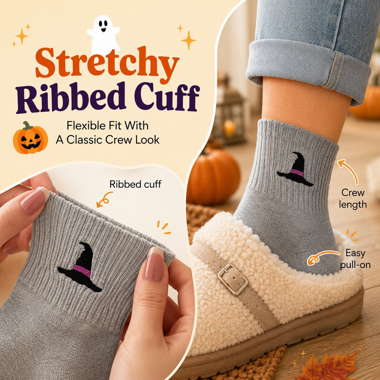 Halloween Embroidered Crew  Socks