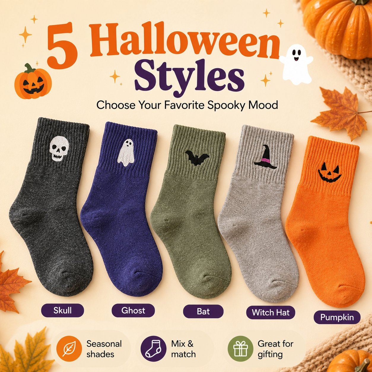 Halloween Embroidered Crew  Socks
