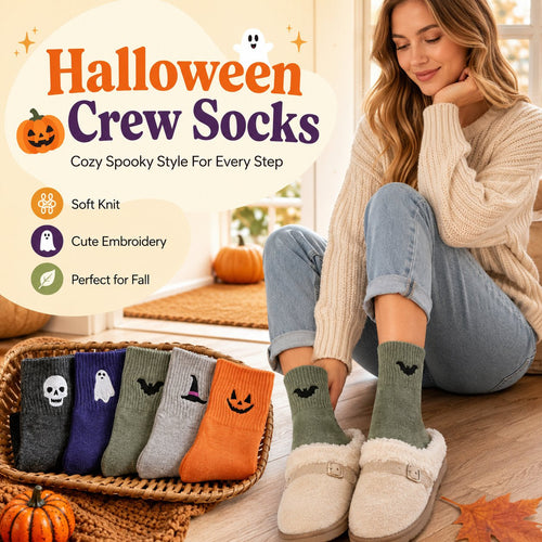 Halloween Embroidered Crew  Socks