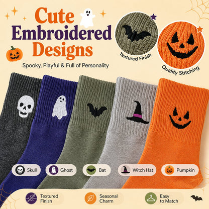 Halloween Embroidered Crew  Socks