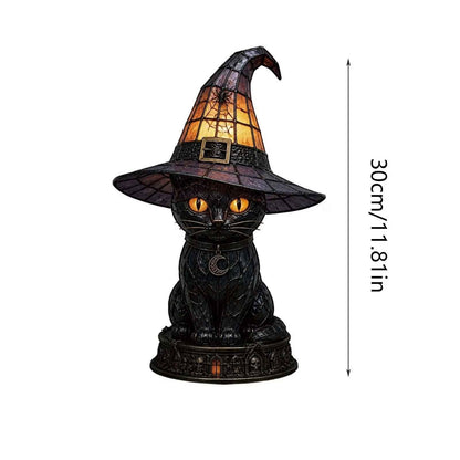 🔥Exclusive Limited Item 👍🔥50%OFF🐈 Gothic Stained Acrylic Witch Black Cat Table Lamp | Halloween Witch Hat Night Light Decor