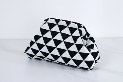 Women's Striped & Diamond Dot Cloud Crossbody Bag, Clip‑Top Closure Casual Handbag for Daily Use