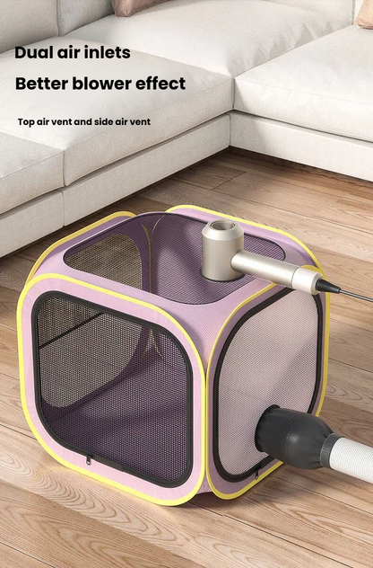 Foldable Dual-Vent Pet Dryer Box, Scratch Resistant Pet Drying Cage, Portable Pet Blow Dryer Tent for Home Bath Grooming SPA for Cats and Dogs