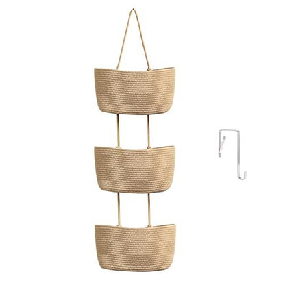 🧺Woven cotton 3-Tier Over the Door Basket, Wall-Mounted Jute Storage Organizer🔥
