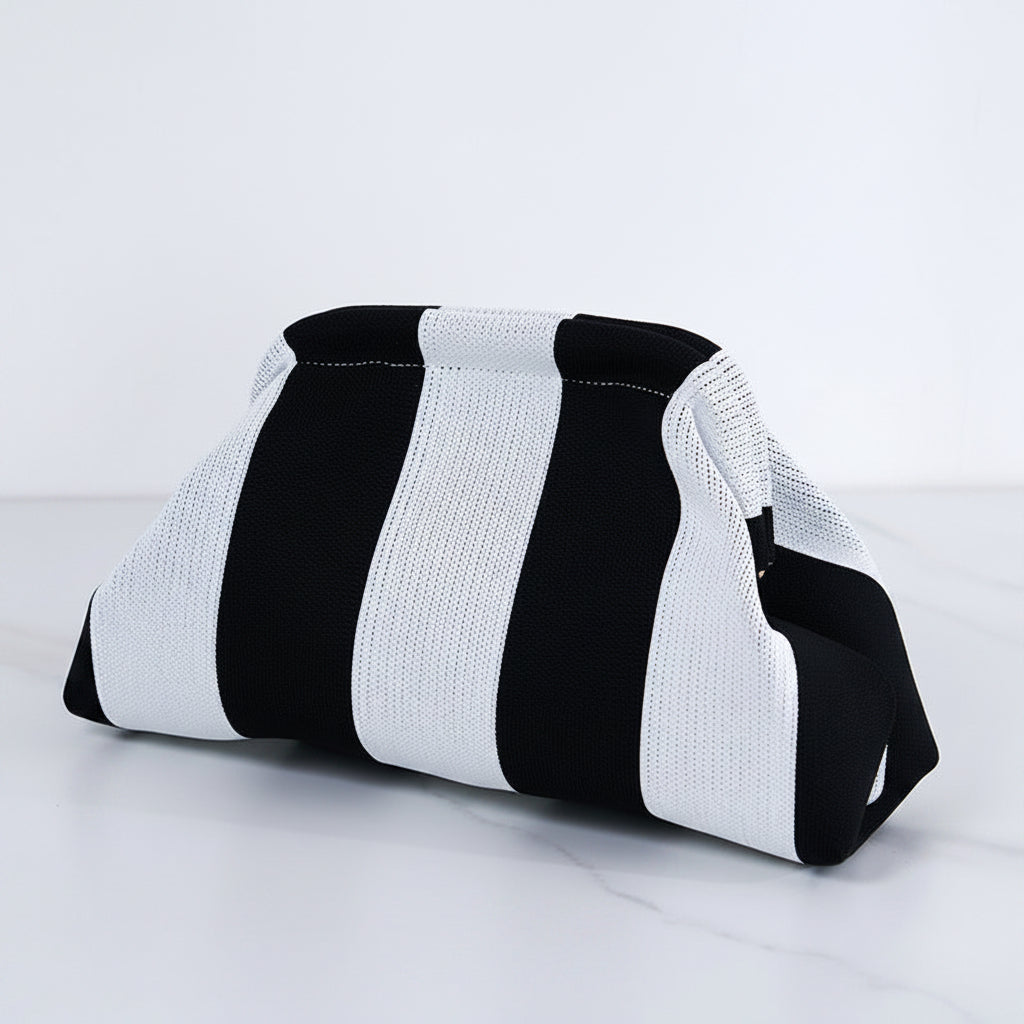 Women's Striped & Diamond Dot Cloud Crossbody Bag, Clip‑Top Closure Casual Handbag for Daily Use