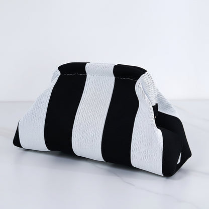 Women's Striped & Diamond Dot Cloud Crossbody Bag, Clip‑Top Closure Casual Handbag for Daily Use