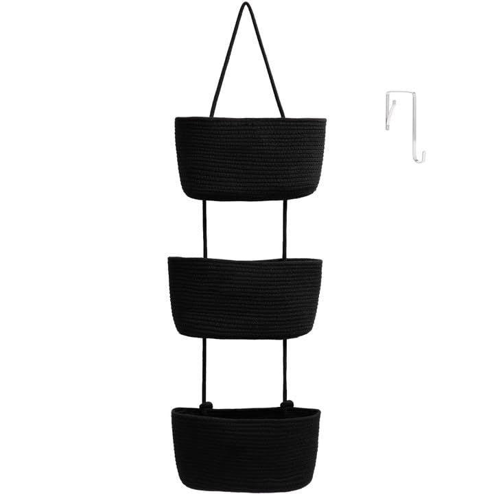 🧺Woven cotton 3-Tier Over the Door Basket, Wall-Mounted Jute Storage Organizer🔥
