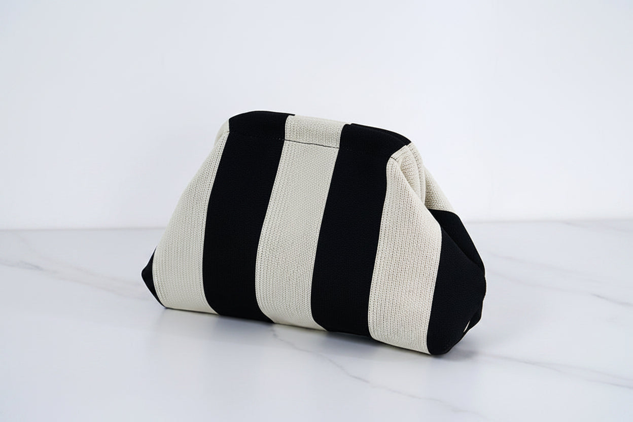 Women's Striped & Diamond Dot Cloud Crossbody Bag, Clip‑Top Closure Casual Handbag for Daily Use