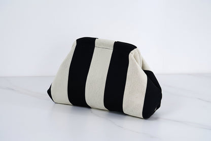 Women's Striped & Diamond Dot Cloud Crossbody Bag, Clip‑Top Closure Casual Handbag for Daily Use
