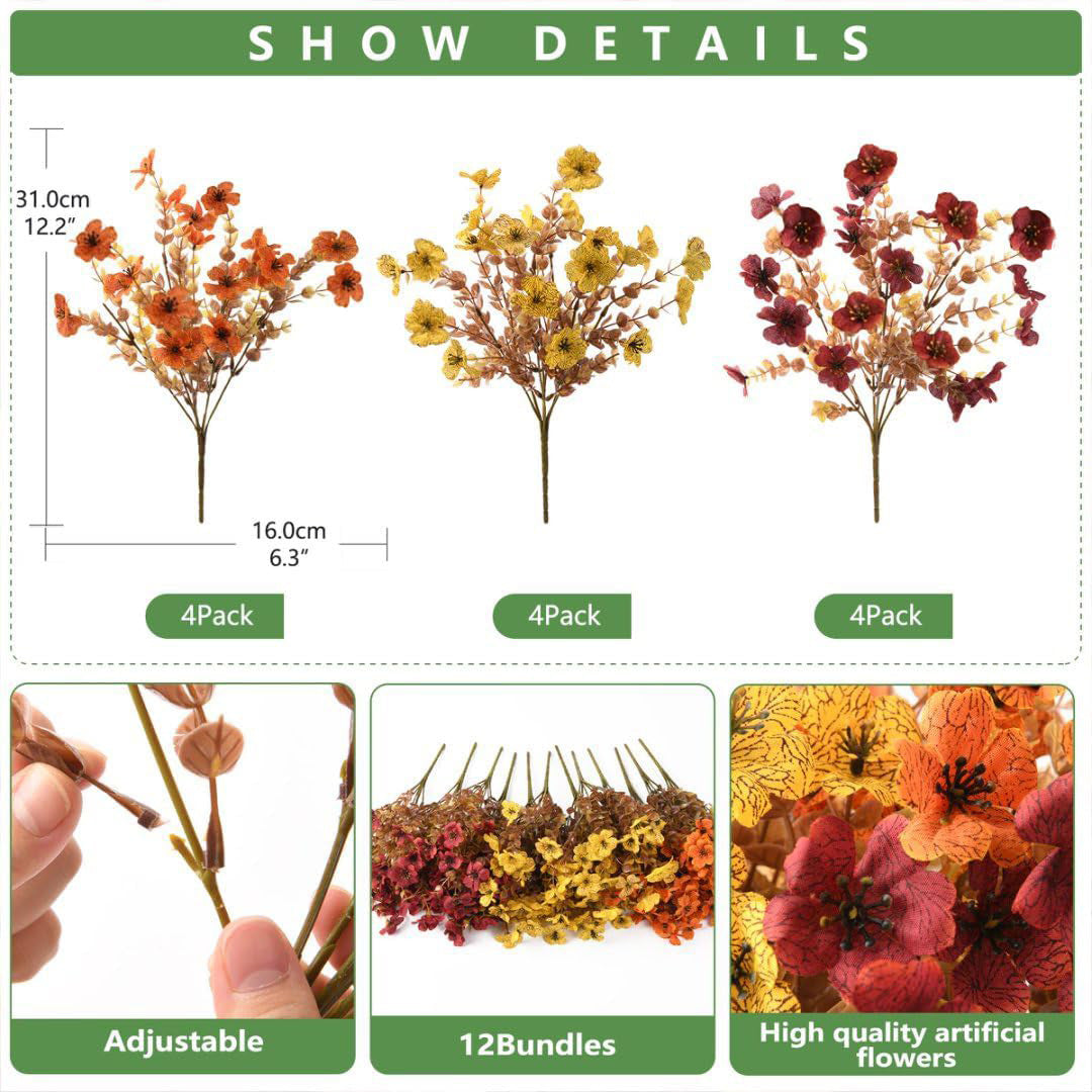 Fall Artificial Flower Halloween 12pcs, UV Resistant Colorful Fake Flower🍂